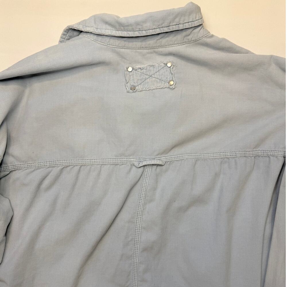 We The Free Corduroy Button Down Shirt Large Oversized Blue Shacket Boho - Picture 7 of 12